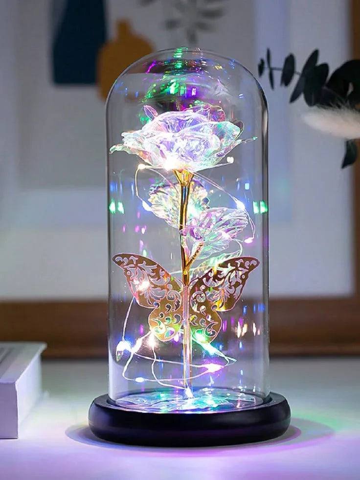 LED Rose Lamp in Glass Dome | Eternal Flower Night Light for Bedroom | Romantic Gift for Girlfriend, Wife, Valentine Day, Anniversary | Home Decor Table Lamp - Luxi Cart