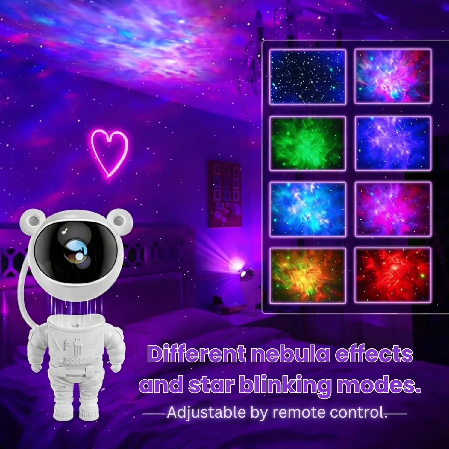 Astronaut Galaxy Projector Night Light – 360° Rotating Nebula Star Projector with Remote Control, Timer & Adjustable Head – Space Lamp for Kids’ Bedroom, Gifts, Gaming Room, Home & Décor, gift for valentine, valentine gift, couple gift, valentine special - Luxi Cart