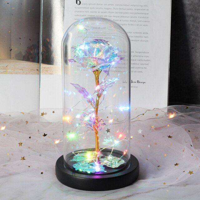 LED Rose Lamp in Glass Dome | Eternal Flower Night Light for Bedroom | Romantic Gift for Girlfriend, Wife, Valentine Day, Anniversary | Home Decor Table Lamp - Luxi Cart