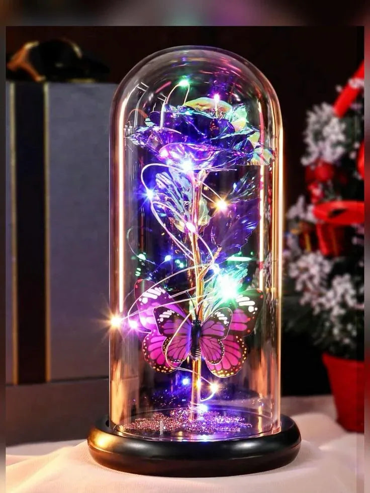 LED Rose Lamp in Glass Dome | Eternal Flower Night Light for Bedroom | Romantic Gift for Girlfriend, Wife, Valentine Day, Anniversary | Home Decor Table Lamp - Luxi Cart
