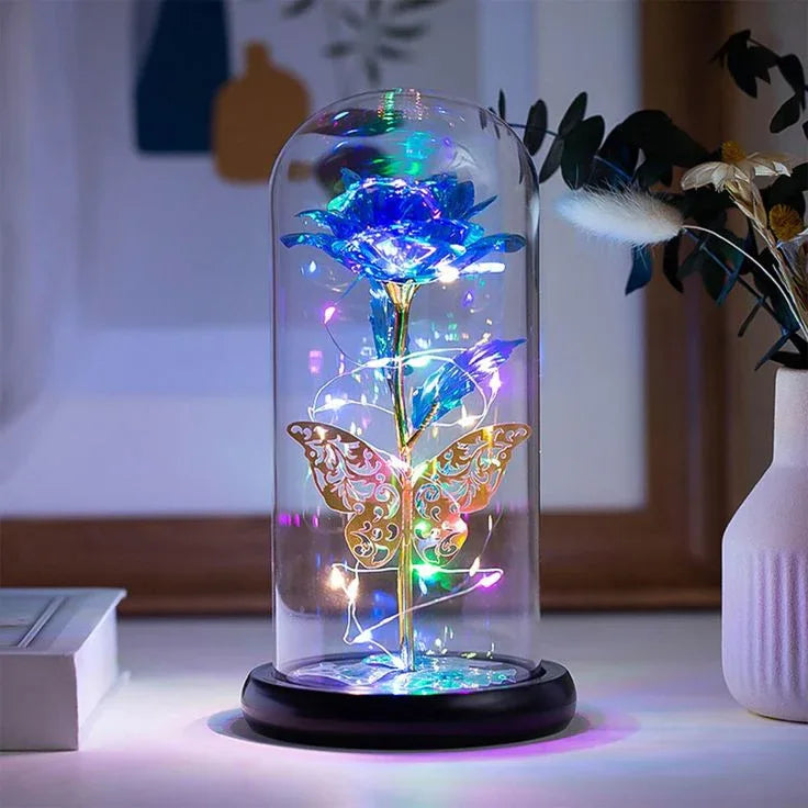 LED Rose Lamp in Glass Dome | Eternal Flower Night Light for Bedroom | Romantic Gift for Girlfriend, Wife, Valentine Day, Anniversary | Home Decor Table Lamp - Luxi Cart