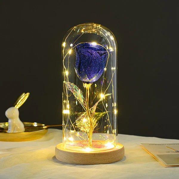 LED Rose Lamp in Glass Dome | Eternal Flower Night Light for Bedroom | Romantic Gift for Girlfriend, Wife, Valentine Day, Anniversary | Home Decor Table Lamp - Luxi Cart