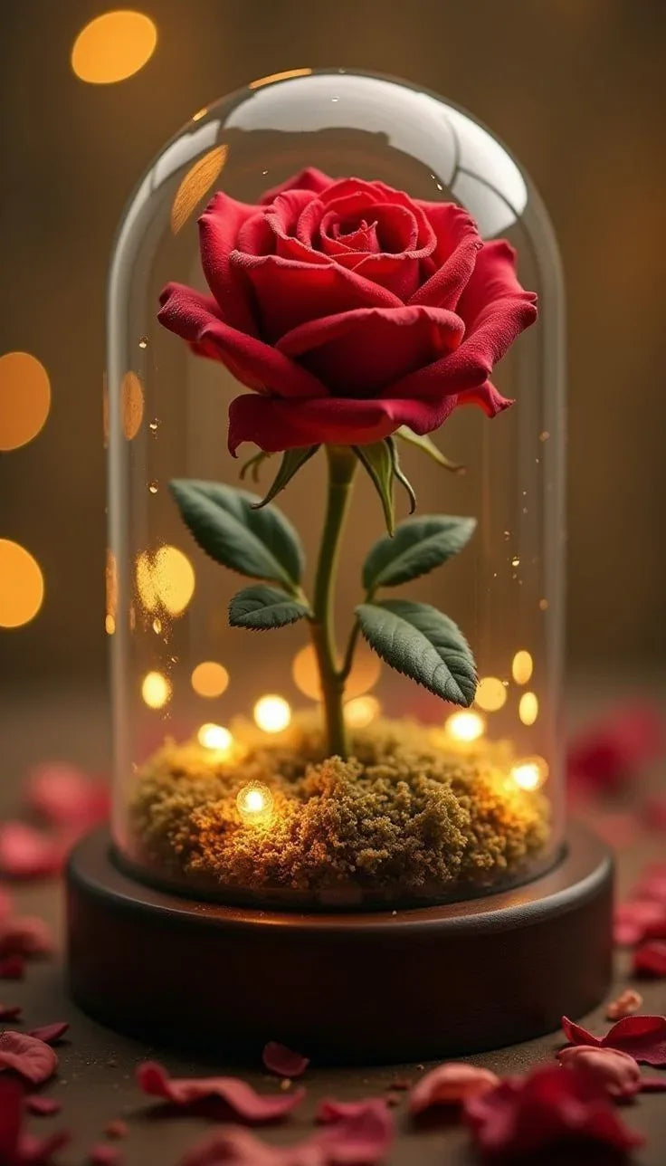 LED Rose Lamp in Glass Dome | Eternal Flower Night Light for Bedroom | Romantic Gift for Girlfriend, Wife, Valentine Day, Anniversary | Home Decor Table Lamp - Luxi Cart